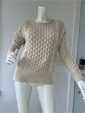 Rebecca Taylor Cream Cable-Knit Crewneck Sweater wool cashmere blend timeless